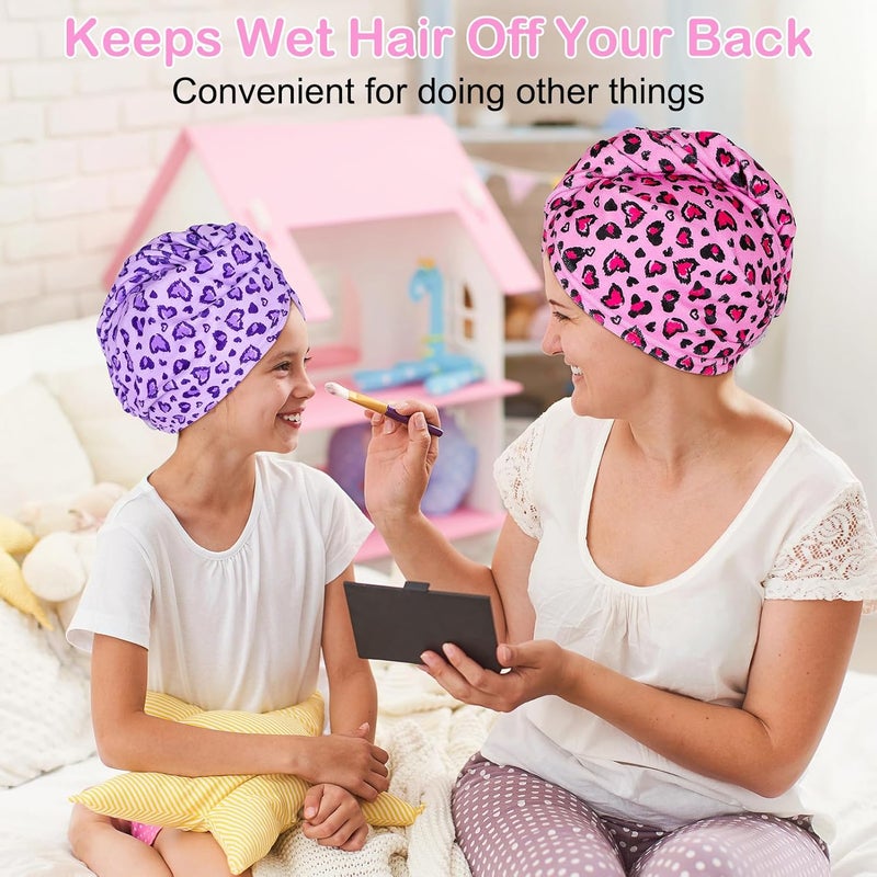 Basumee Microfiber Hair Towel Wrap for Kids 2 Pack Rapid Drying Hair Towel with Button Hair Turbans for Wet Hair Wraps Head Towel Wrap for Women and Girls - Image 4